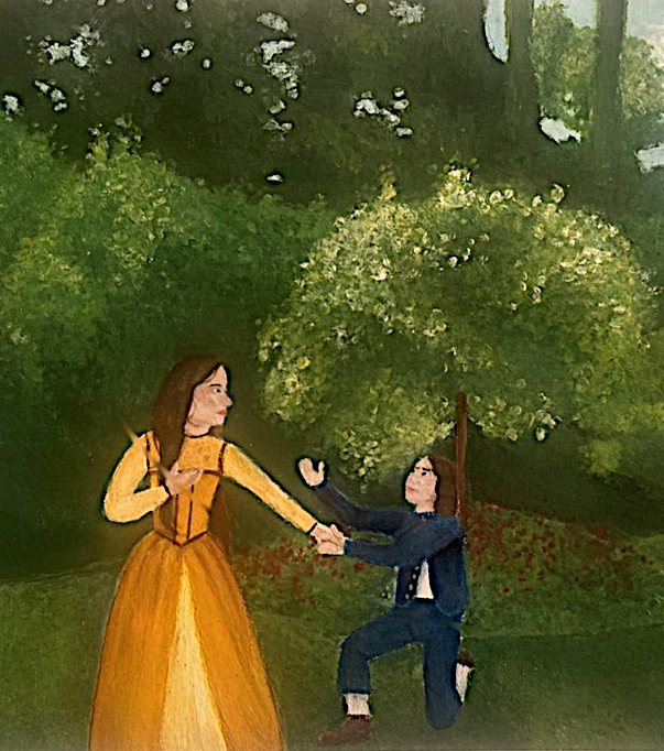 Henrieke Harle (THS Homberg): Elisabeth und Don Karlos im Garten zu Aranjuez (I, 5).