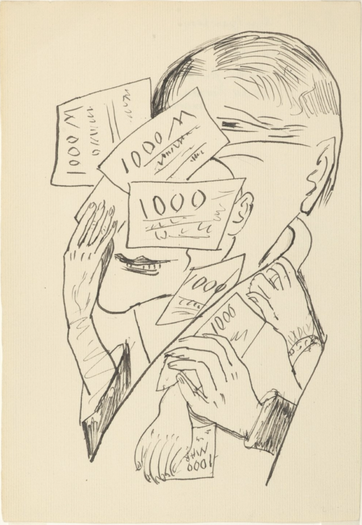 Max Beckmann: 1 AKT Lustgarten / Kanzler / «Der Zettel hier ist / 1000 Kronen / wert.» (1943/44)